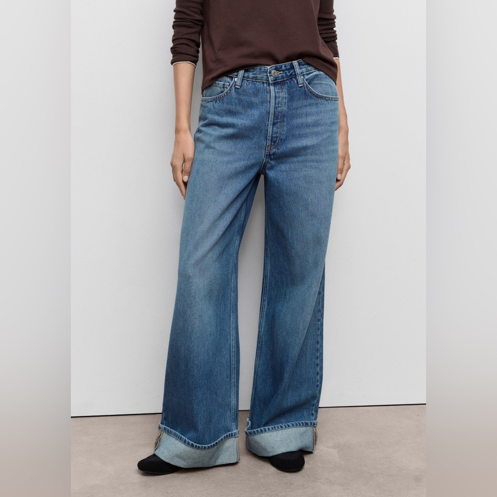 Mango High Waisted Wide Leg Jeans Size 2 | 100% Cotton Button Fly Zipper - Picture 2 of 16
